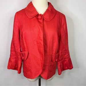 J. CREW 100% Linen Red Bell Sleeve Collared Blazer Jacket 10